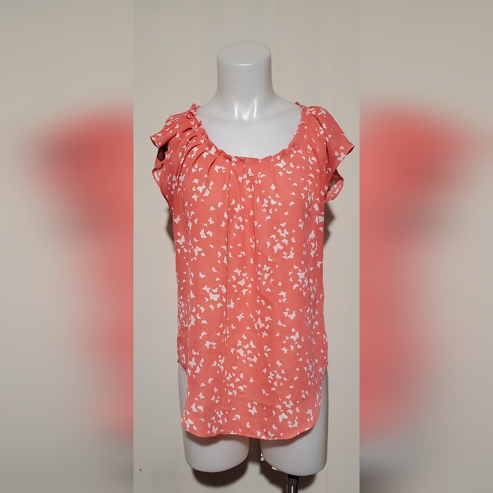 LC Lauren Conrad Orange Ruched Sleeveless Blouse